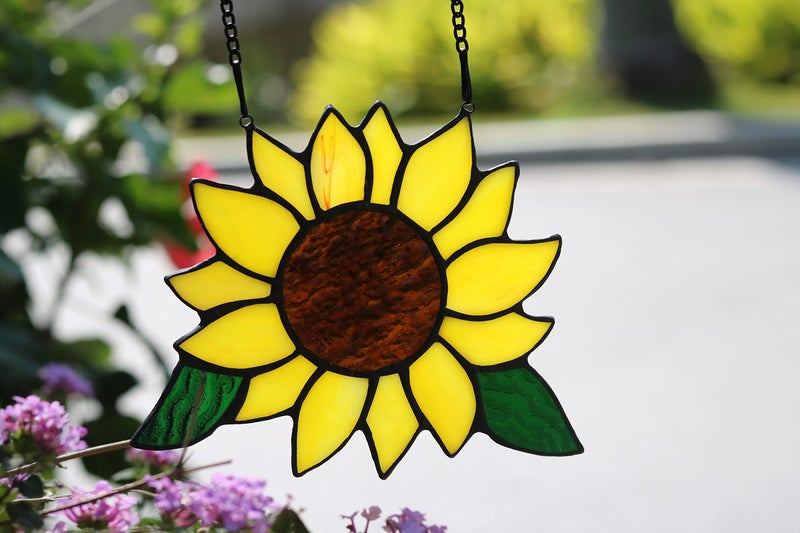 HAOSUM Sunflowers Gifts Stained Glass Window Hanging,Handmade Sunflower Kitchen Decor Suncatcher for Window, Sunflowers Gifts for Women,Birthday Giftss for Mom,Grandma 5Ã—6 INCH - Image 3